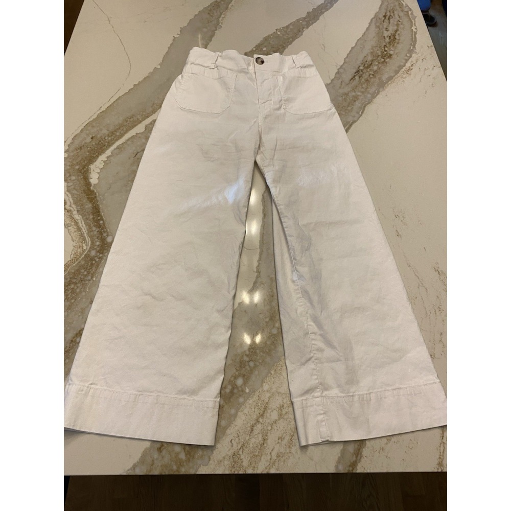 Anthropologie Maeve The Colette Pants Size 27 Linen Blend White Wide Leg Crop